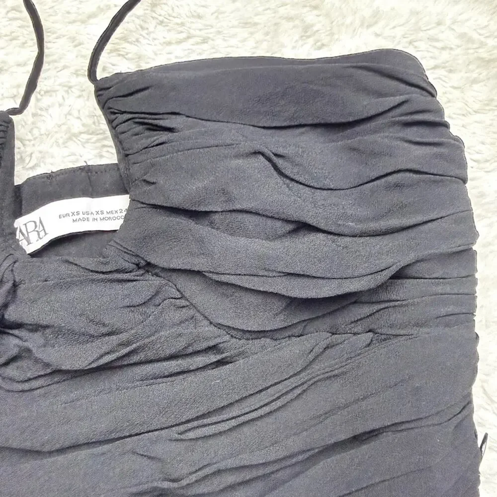 Zara black ruched halter crop top - Picture 2 of 5